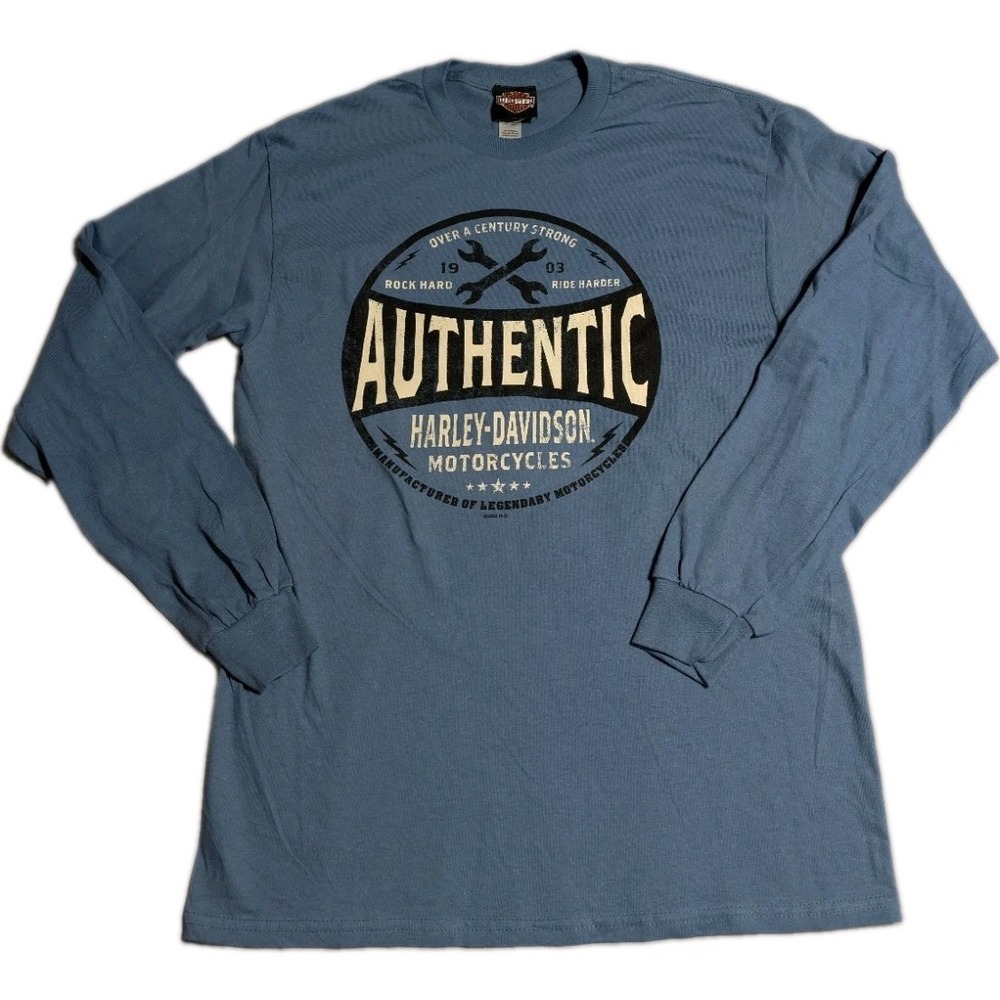 Harley-Davidson Authentic Motorcycles Graphic Long Sleeve T-Shirt Blue Mens M